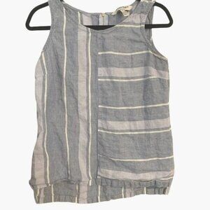 Ellen Tracy Blue & White Striped Linen Sleeveless Top Size M